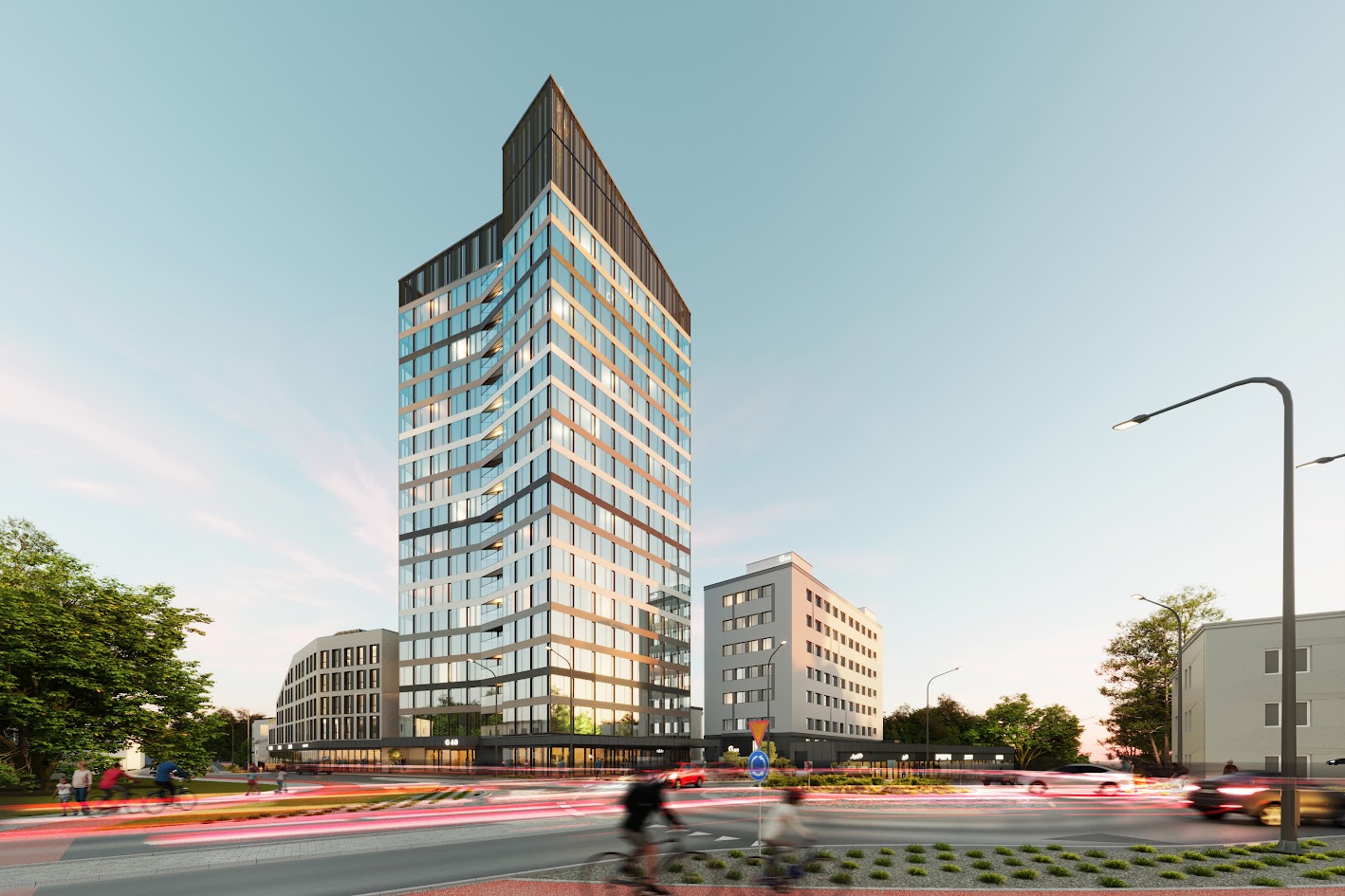 Modern apartment building facade with geometric windows